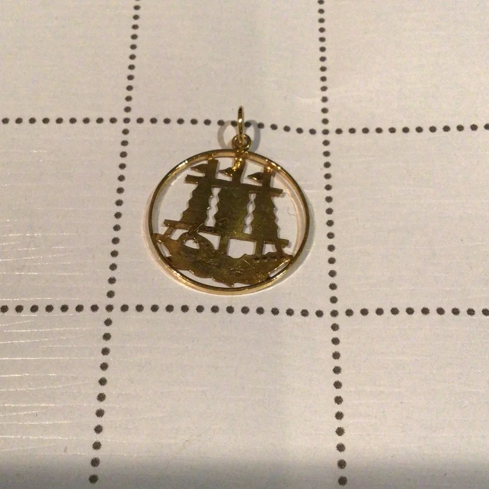 Nautical Gold 14k 585 Ship Pendant - Picture 2 of 3
